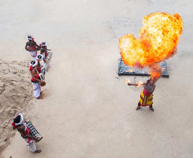 Traditional Sri Lankan fire dancers performing